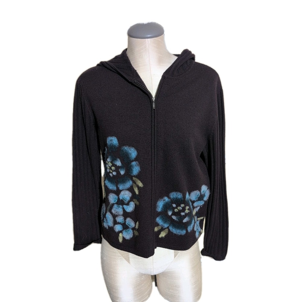 Jay Jill Brown Wool Cardigan Sweater Floral Embroidery Boho Indie CottageCore XS